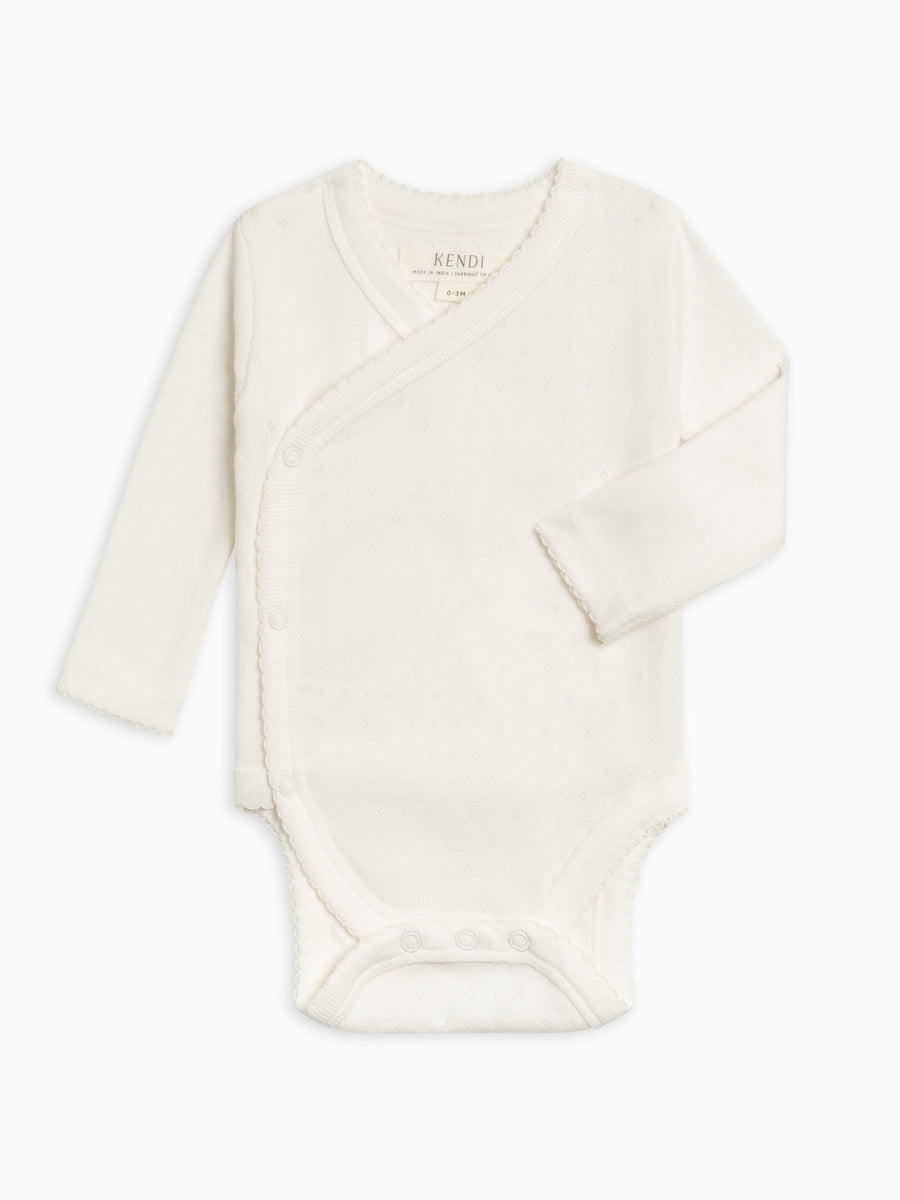 Rose Pointelle Kimono Bodysuit Baby : One Pieces : Kimono Bodysuits : Long Sleeves Kendi Organic Cotton Baby Rose Pointelle Kimono Bodysuit