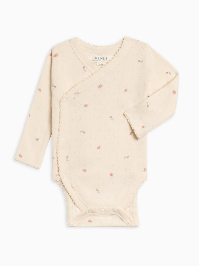 Rose Pointelle Kimono Bodysuit Baby :One Pieces :Kimono Bodysuits :Long Sleeves Kendi Organic Cotton Baby Rose Pointelle Kimono Bodysuit