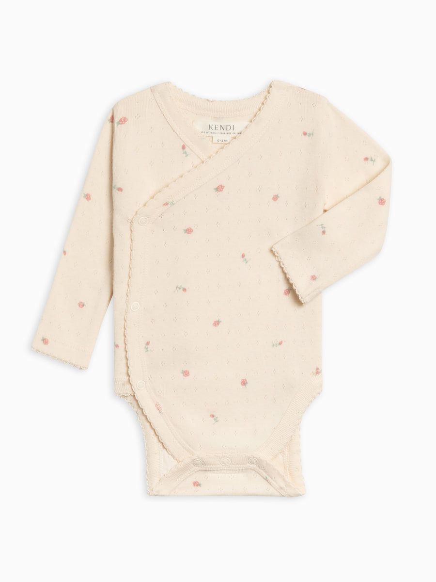 Rose Pointelle Kimono Bodysuit Baby : One Pieces : Kimono Bodysuits : Long Sleeves Kendi Organic Cotton Baby Rose Pointelle Kimono Bodysuit