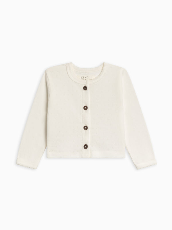 Clara Pointelle Button Down Cardigan Sale : Baby-Kids : Tops : Cardigans : Long Sleeves Kendi Clara Pointelle Button Down Cardigan | Colored Organics®