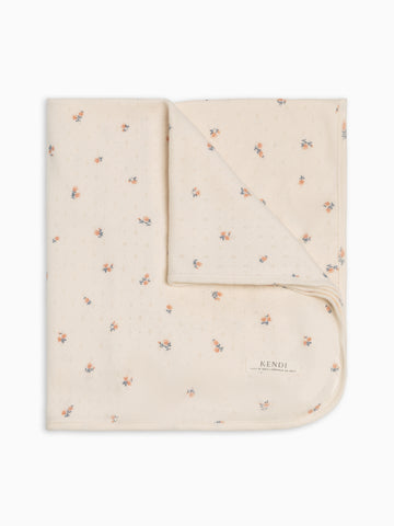 Pointelle Swaddle Blanket - Maris Floral / Ivory + Sea Baby : Accessories : Swaddle Blankets : Nursery : Bedding : Blankets KENDI by Colored Organics Organic Cotton Baby Pointelle Swaddle Blanket