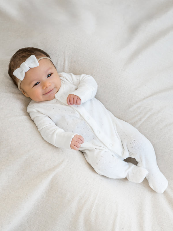 Skylar Pointelle Sleeper Baby : One Pieces : Sleepers : Long Sleeves Kendi Organic Cotton Baby Skylar Pointelle Sleeper
