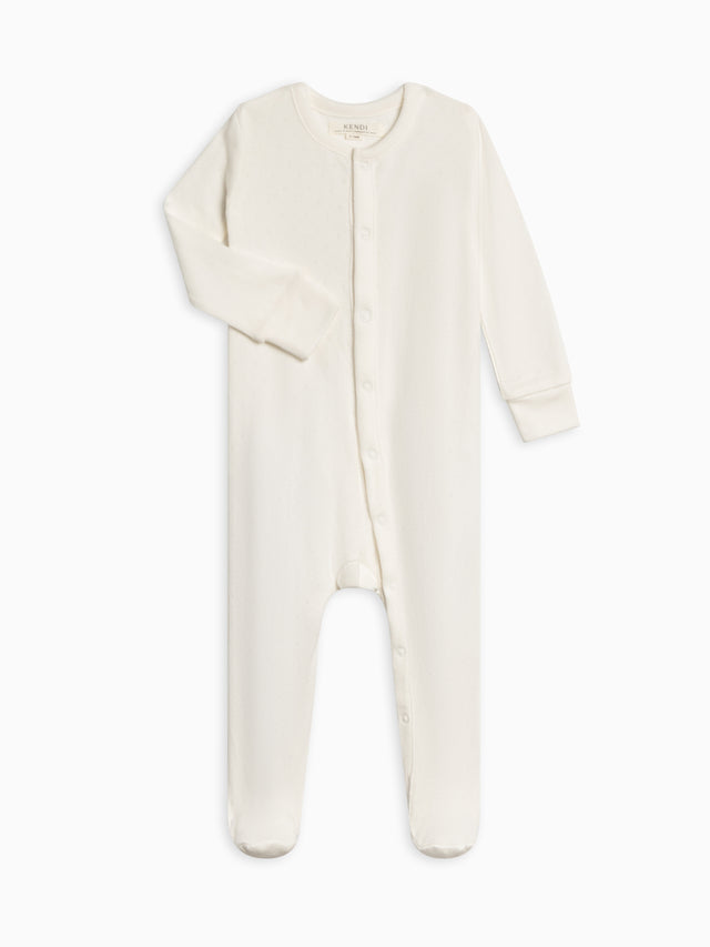 Skylar Pointelle Sleeper Baby : One Pieces : Sleepers : Long Sleeves Kendi Organic Cotton Baby Skylar Pointelle Sleeper