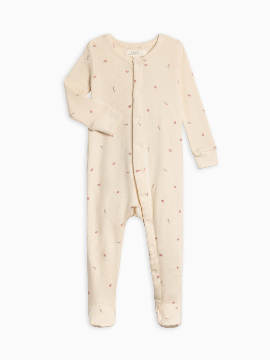 Skylar Pointelle Sleeper Baby : One Pieces : Sleepers : Long Sleeves Kendi Organic Cotton Baby Skylar Pointelle Sleeper