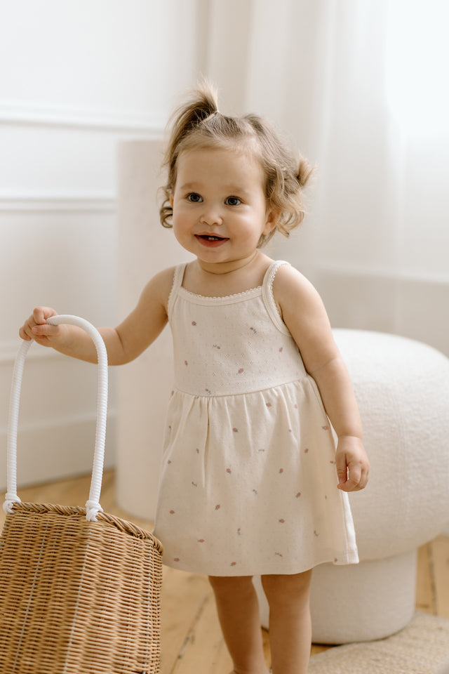 Soleil Pointelle Bodysuit Dress Baby :One Pieces :Bodysuits :Tanks :Dresses :Tanks Kendi Organic Cotton Baby Soleil Pointelle Bodysuit Dress