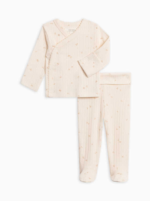 2-Piece Lacey Brushed Back Pointelle Kimono Top and Pant Set