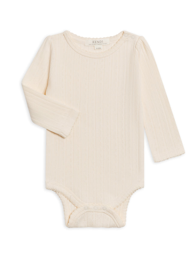 Thea Brushed Back Pointelle Long Sleeve Bodysuit Baby : One Pieces : Bodysuits : Long Sleeves Kendi Organic Cotton Baby Thea Pointelle Long Sleeve Bodysuit