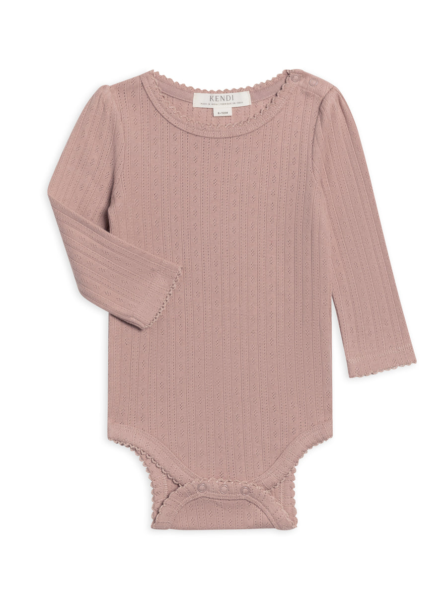 Thea Brushed Back Pointelle Long Sleeve Bodysuit