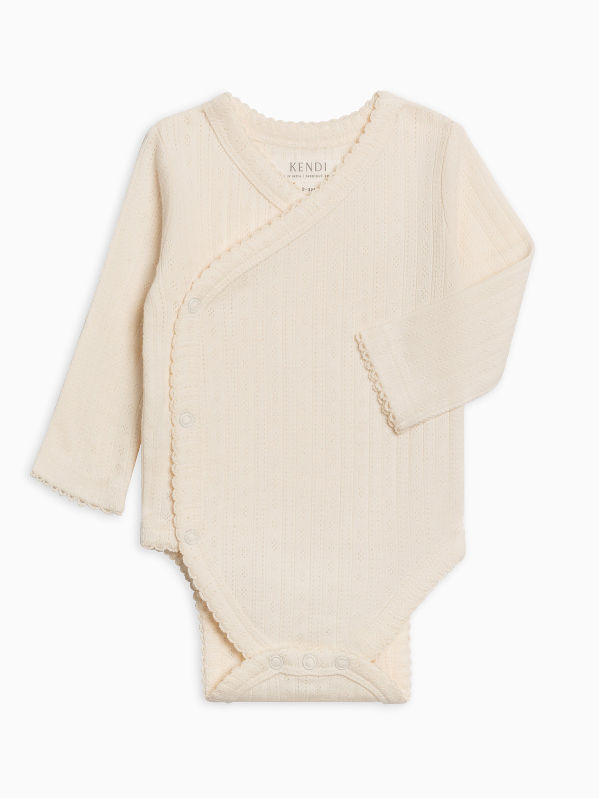 Hilda Brushed Back Pointelle Long Sleeve Kimono Bodysuit Ivory NB