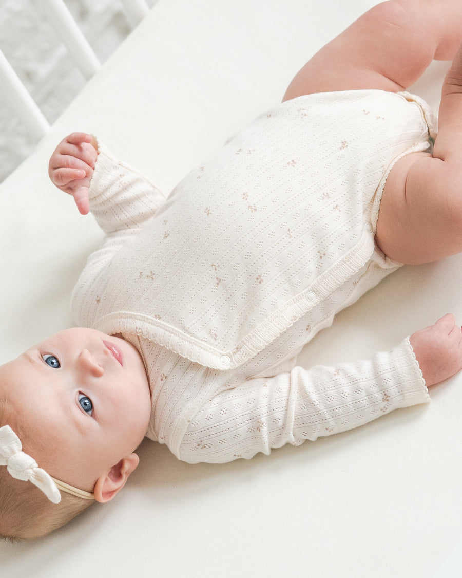 Hilda Brushed Back Pointelle Long Sleeve Kimono Bodysuit