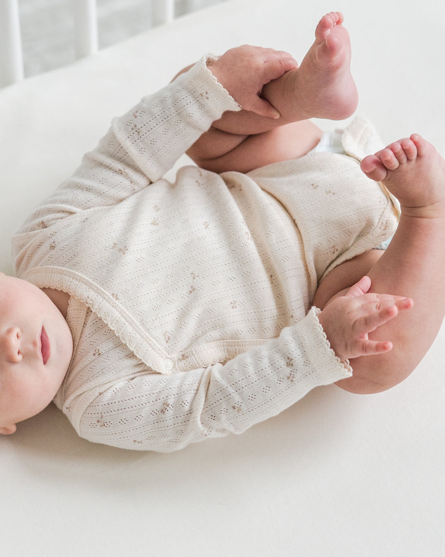 Hilda Brushed Back Pointelle Long Sleeve Kimono Bodysuit