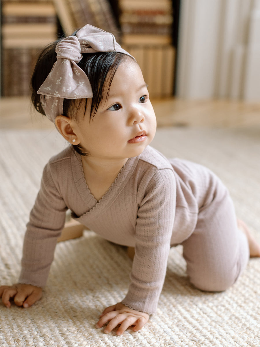 Hilda Brushed Back Pointelle Long Sleeve Kimono Bodysuit Baby :One Pieces :Kimono Bodysuits :Long Sleeves Kendi Organic Cotton Baby Hilda Pointelle Long Sleeve Kimono Bodytsuit