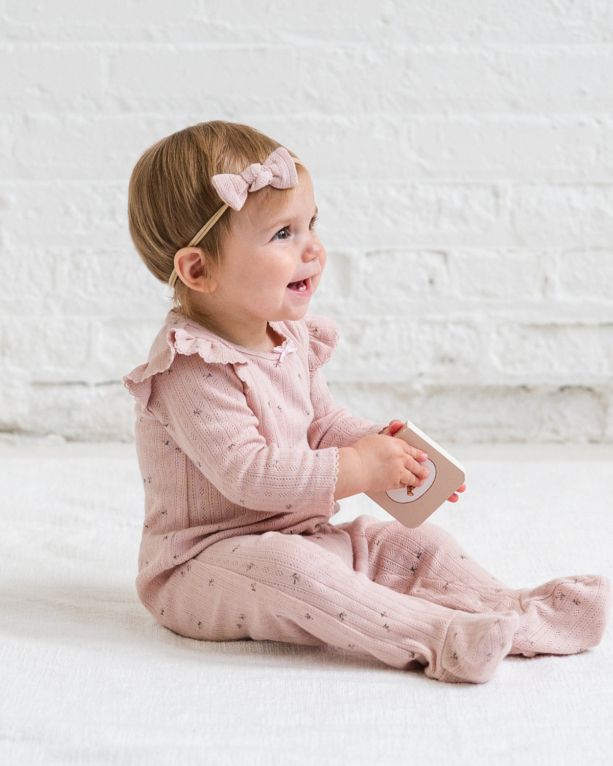Addy Brushed Back Pointelle Flutter Sleeve Footed Romper Sale : Baby : One Pieces : Rompers : Long Sleeves KENDI by Colored Organics Addy Brushed Back Pointelle Flutter | Colored Organics®