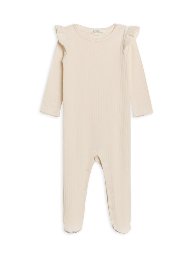 Addy Brushed Back Pointelle Flutter Sleeve Footed Romper Baby : One Pieces : Rompers : Long Sleeves Kendi Organic Cotton Baby Addy Pointelle Flutter Sleeve Footed Romper