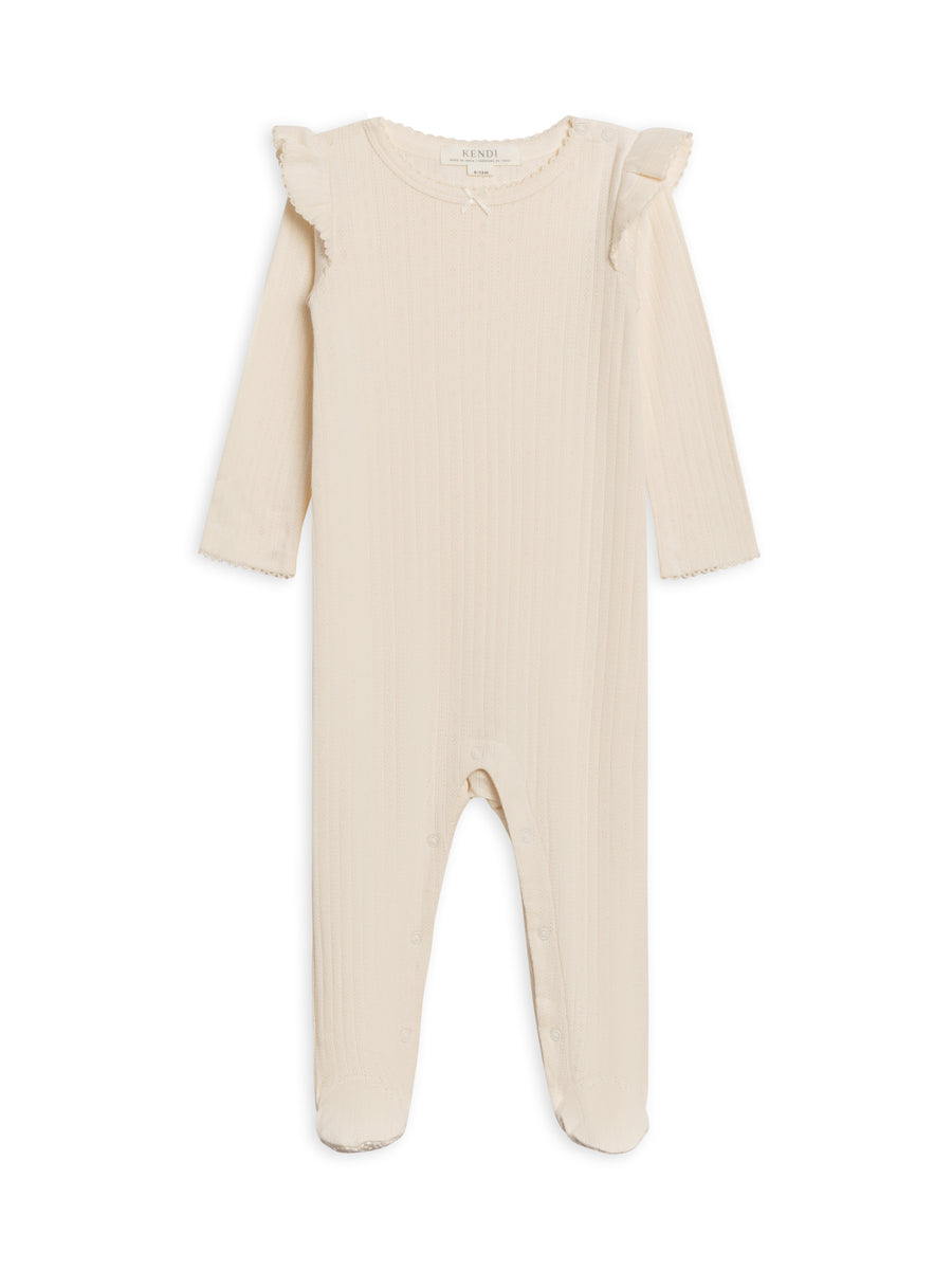 Addy Brushed Back Pointelle Flutter Sleeve Footed Romper