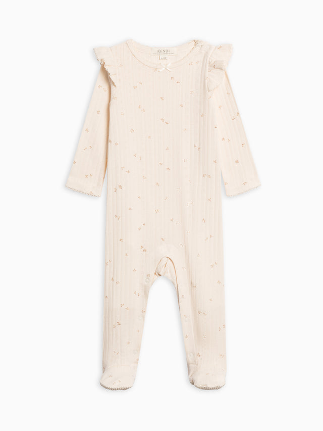 Addy Brushed Back Pointelle Flutter Sleeve Footed Romper