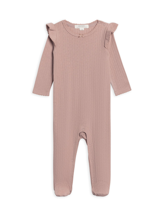 Addy Brushed Back Pointelle Flutter Sleeve Footed Romper