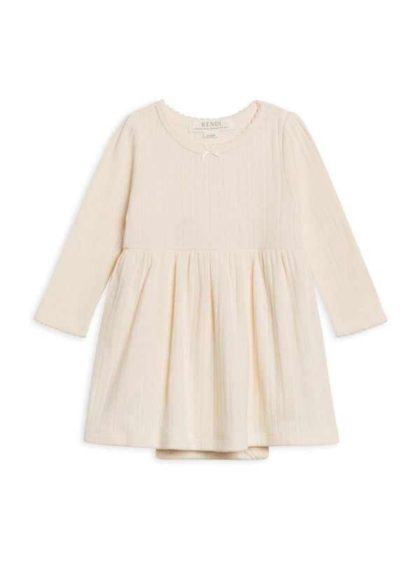 Willa Brushed Back Pointelle Long Sleeve Bodysuit Dress Baby : Dresses : Long Sleeves Kendi Organic Cotton Baby Willa Pointelle Long Sleeve Bodysuit Dress