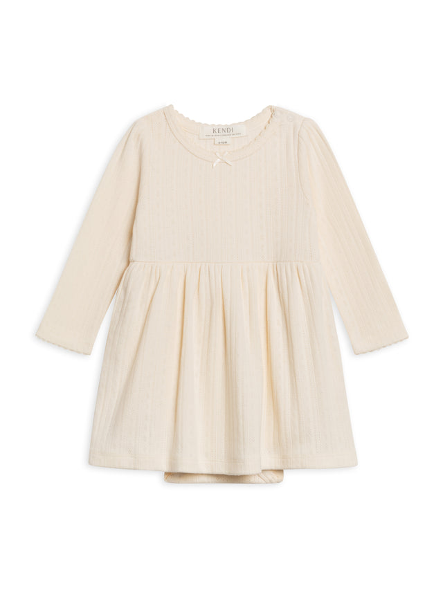 Willa Brushed Back Pointelle Long Sleeve Bodysuit Dress Baby : Dresses : Long Sleeves Kendi Organic Cotton Baby Willa Pointelle Long Sleeve Bodysuit Dress