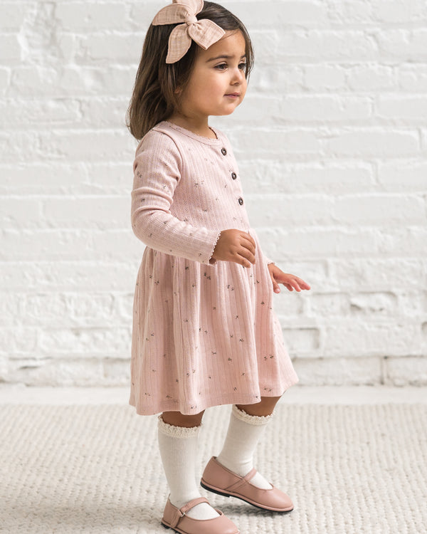 Bryn Brushed Back Pointelle Henley Dress Baby-Kids : Dresses : Long Sleeves Kendi Organic Cotton Baby and Kids Bryn Pointelle Henley Dress