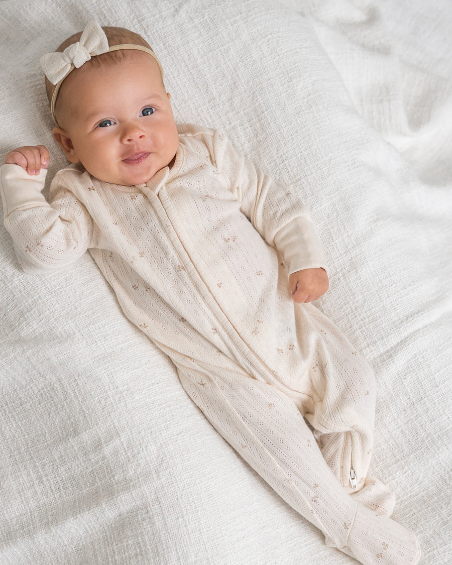 Maya Brushed Back Pointelle Footed Zipper Sleeper Baby : One Pieces : Sleepers : Long Sleeves Kendi Organic Cotton Baby Maya Pointelle Footed Sleeper