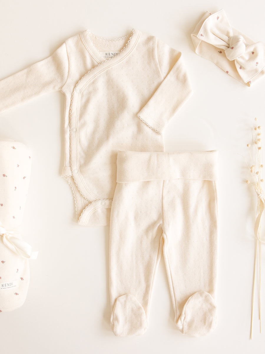 Rose Pointelle Kimono Bodysuit Baby : Bodysuits : Long Sleeve : Kimono Kendi Organic Cotton Baby Rose Pointelle Kimono Bodysuit