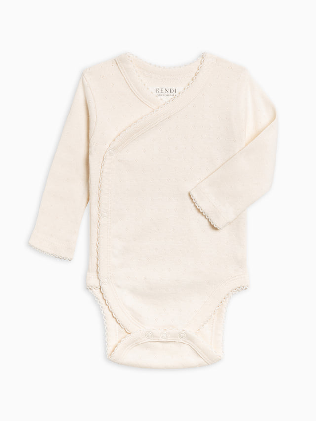 Rose Pointelle Kimono Bodysuit Baby : Bodysuits : Long Sleeve : Kimono Kendi Organic Cotton Baby Rose Pointelle Kimono Bodysuit