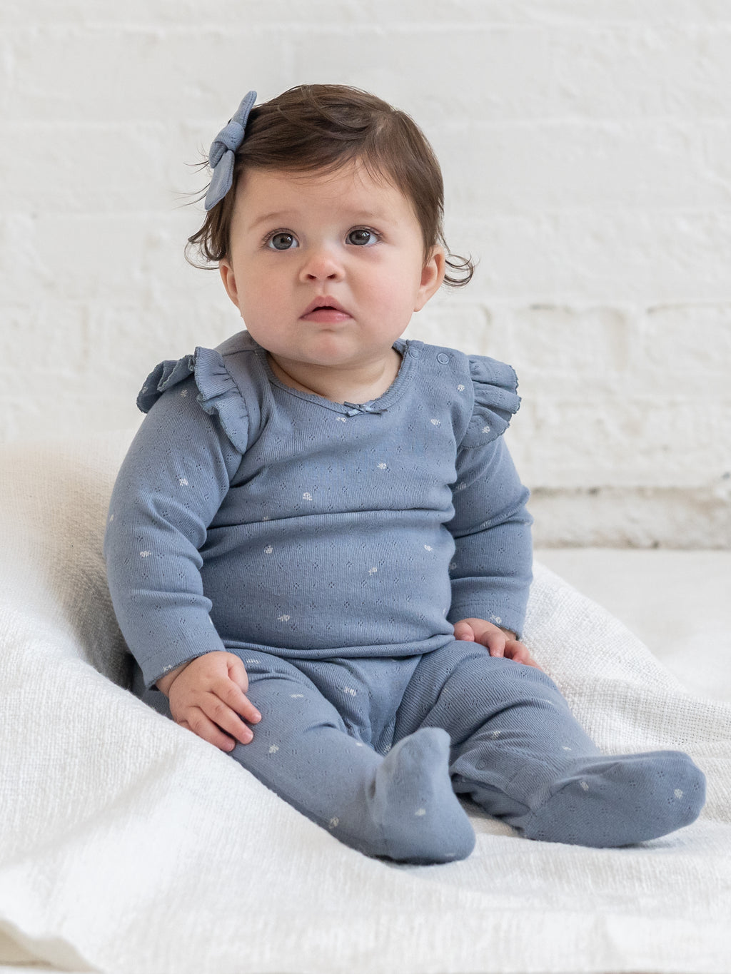 Lucille Pointelle Ruffle Footed Romper - Macy Bluen
