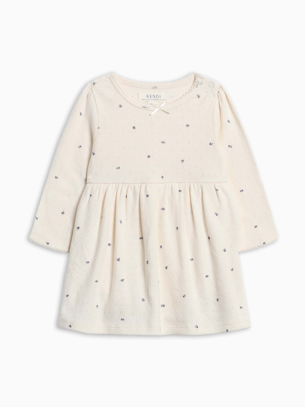 Valerie Long Sleeve Pointelle Bodysuit Dress - Macy Floral / Ivory Baby : Dresses : Long Sleeves KENDI by Colored Organics Valerie Long Sleeve Pointelle Bodysuit | Colored Organics®