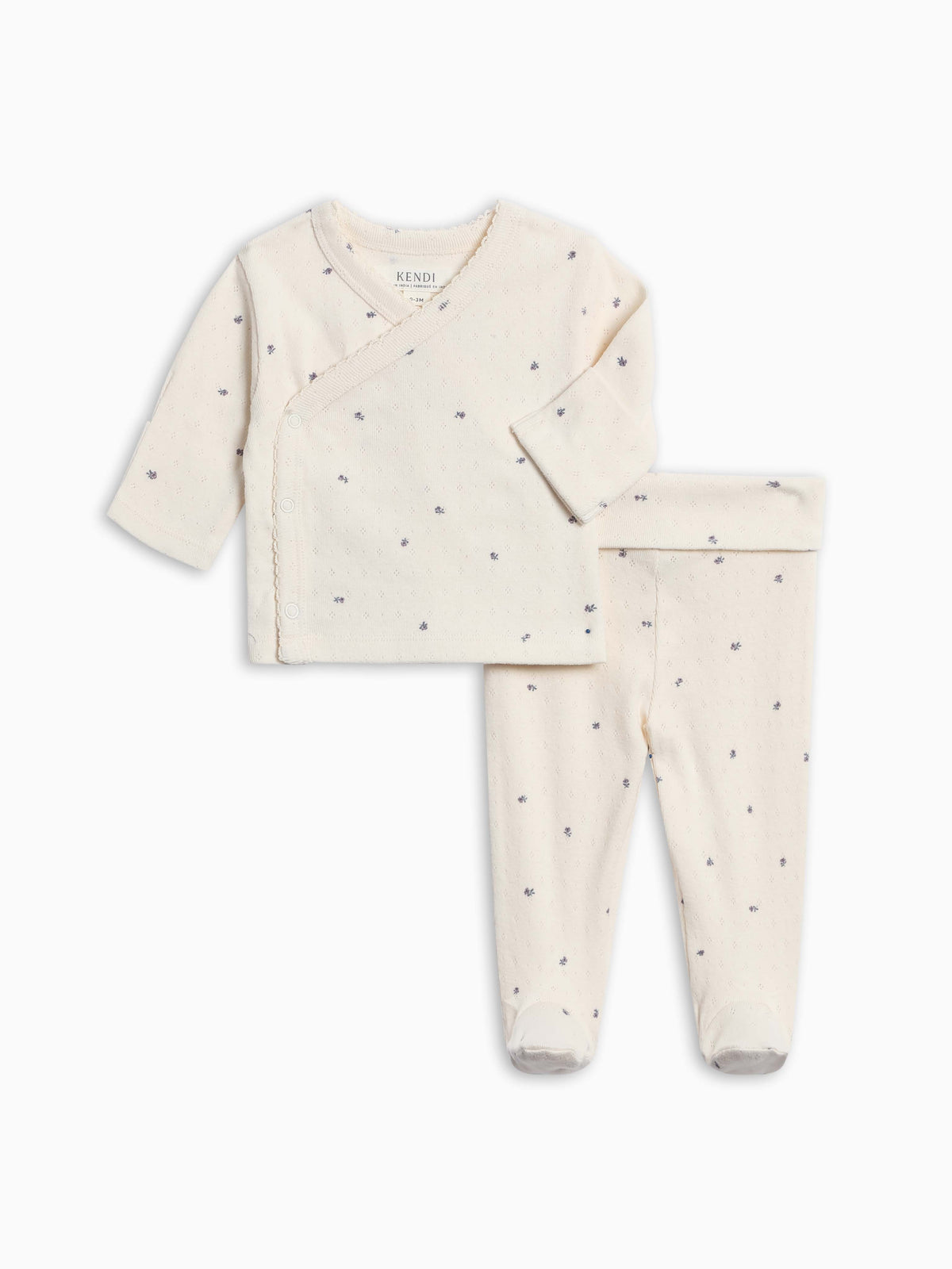 Mignon Kimono Pointelle Top and Pant Set - Macy Floral / Ivory