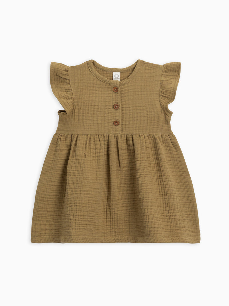 Organic Baby and Kids Gia Muslin Ruffle Sleeve Dress