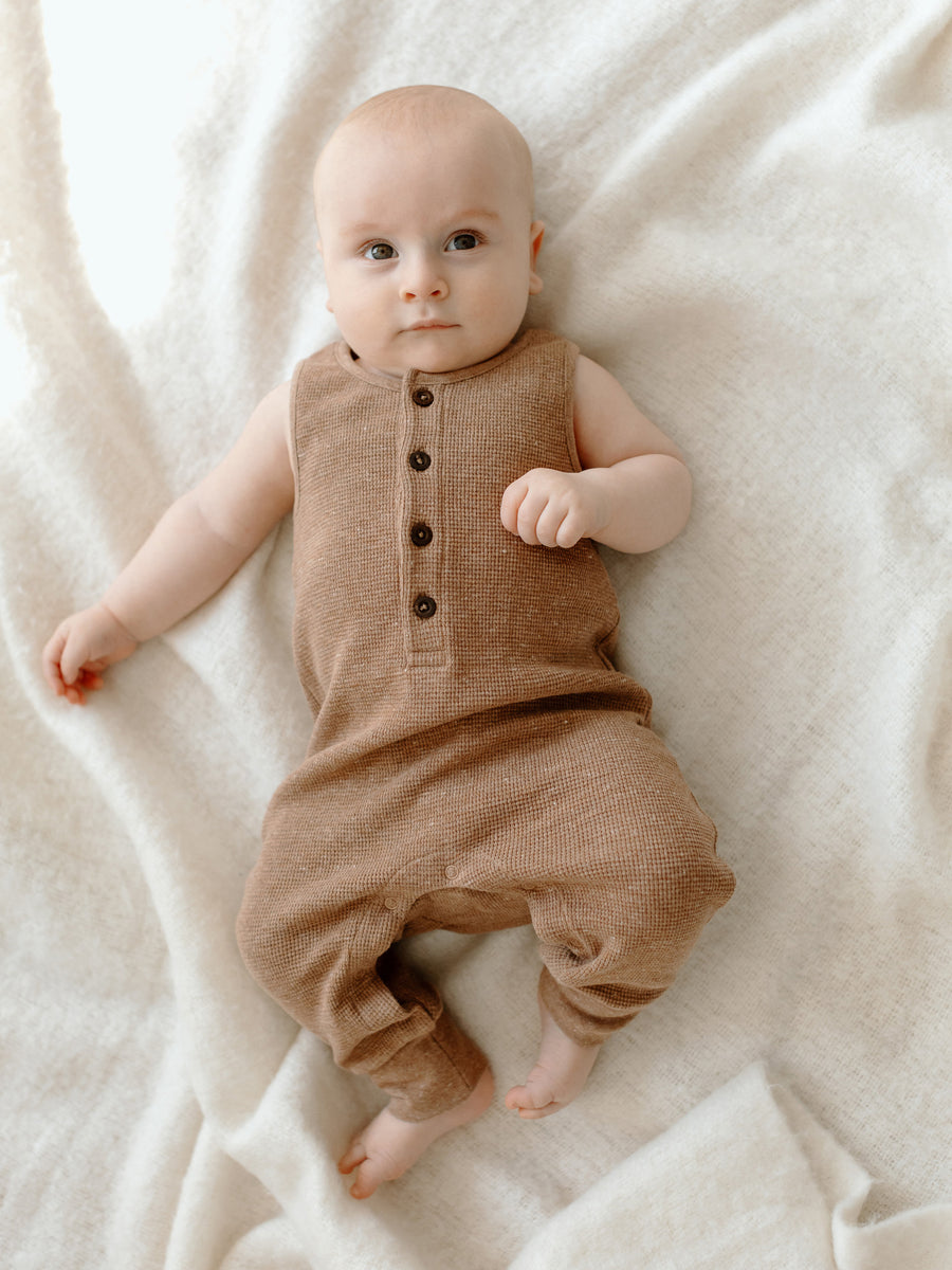 Wade Waffle Tank Romper Baby : One Pieces : Rompers : Tanks Kendi Organic Cotton Baby Wade Waffle Tank Romper