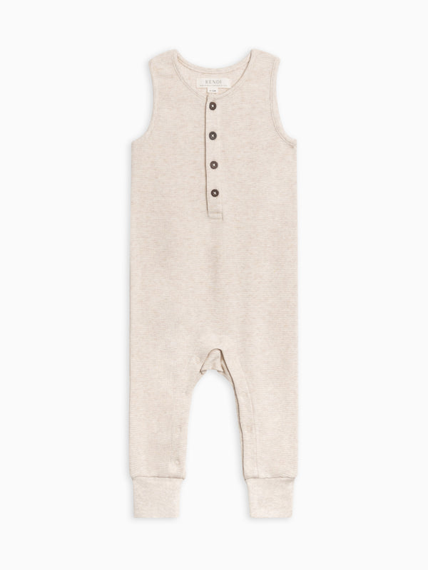 PRE ORDER Wade Waffle Tank Romper - Heather Oat Baby : One Pieces : Rompers : Tanks Kendi Organic Cotton Baby Wade Waffle Tank Romper