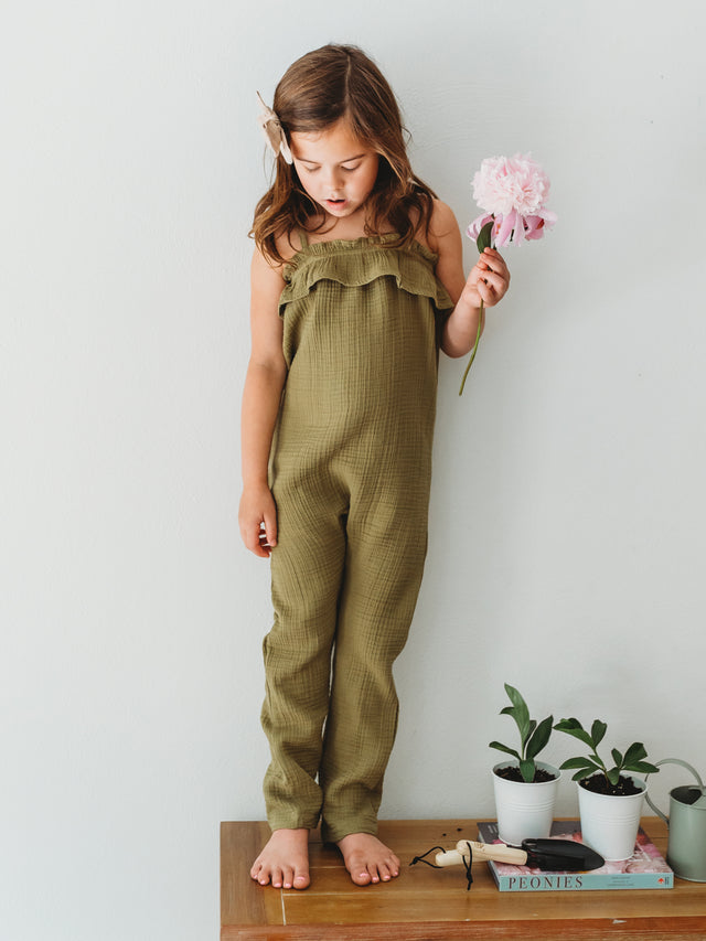 Fiona Muslin Ruffle Tank Jumpsuit Baby-Kids : Tops : Tank Colored Organics Organic Baby and Kids Fiona Muslin Ruffle Tank Jumpsuit