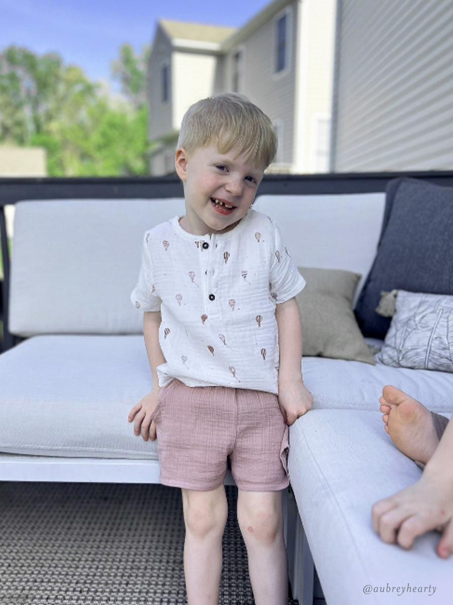 Dean Muslin Henley Baby-Kids : Tops : Shirts : Short Sleeves Kendi Organic Cotton Baby and Kids Dean Muslin Henley