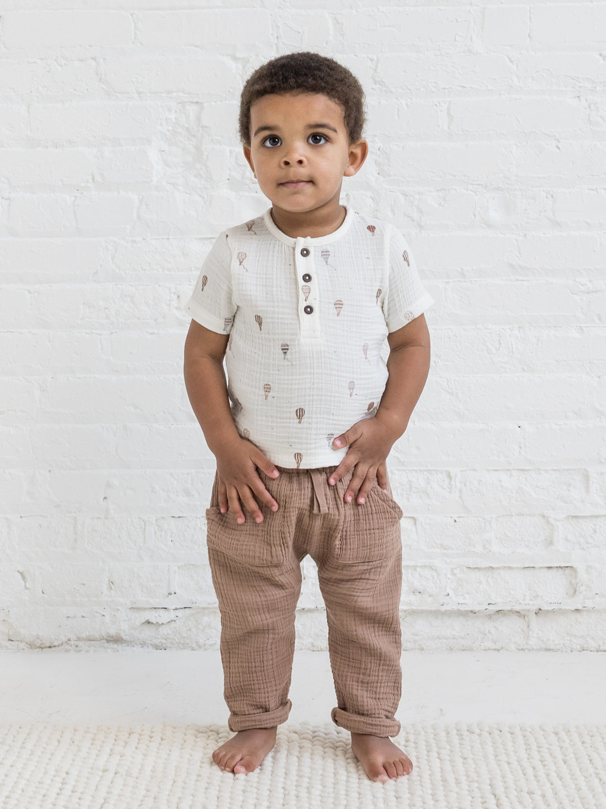 Dean Muslin Henley Sale : Baby-Kids : Tops : Shirts : Short Sleeves Kendi Dean Muslin Henley for Babies and Kids | Colored Organics®