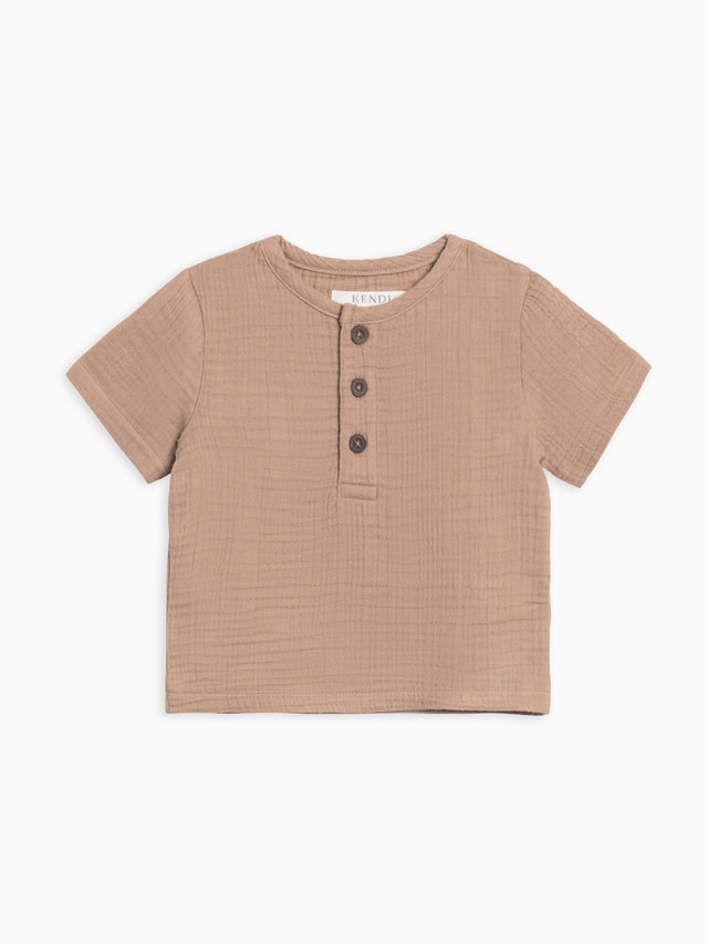 Dean Muslin Henley Baby-Kids : Tops : Short Sleeve Kendi Organic Cotton Baby and Kids Dean Muslin Henley