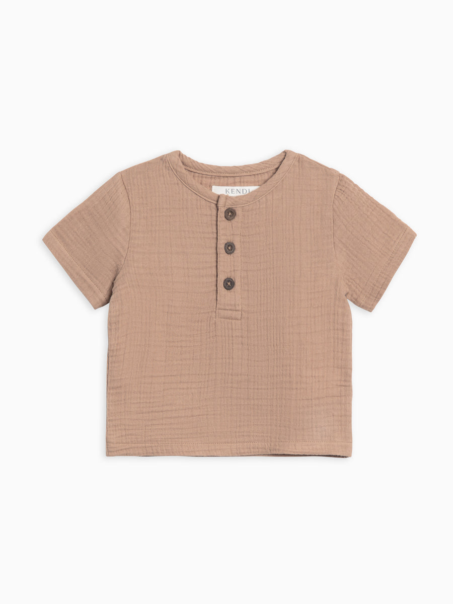 Dean Muslin Henley Baby-Kids : Tops : Shirts : Short Sleeves Kendi Organic Cotton Baby and Kids Dean Muslin Henley