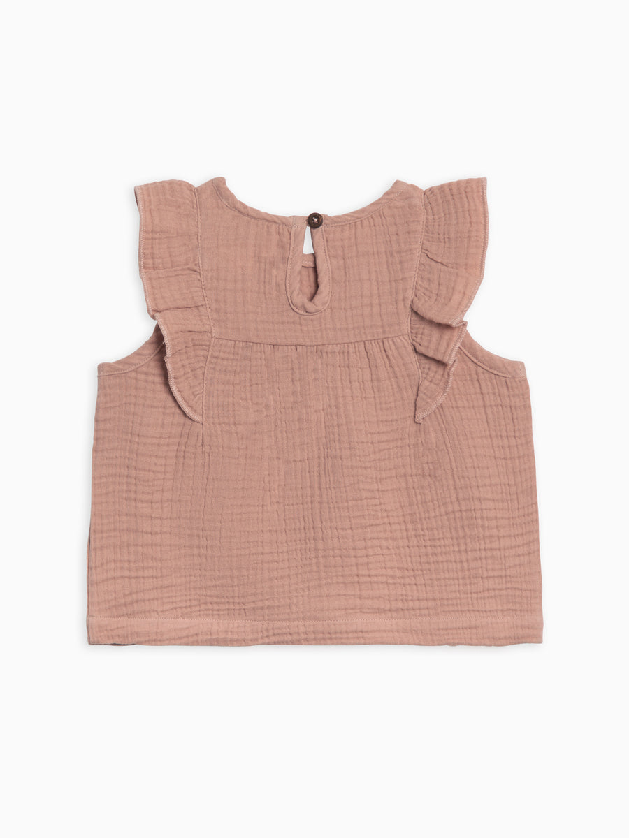 Yara Muslin Ruffle Tank Baby-Kids : Tops : Tank Kendi Organic Cotton Baby and Kids Yara Muslin Ruffle Tank