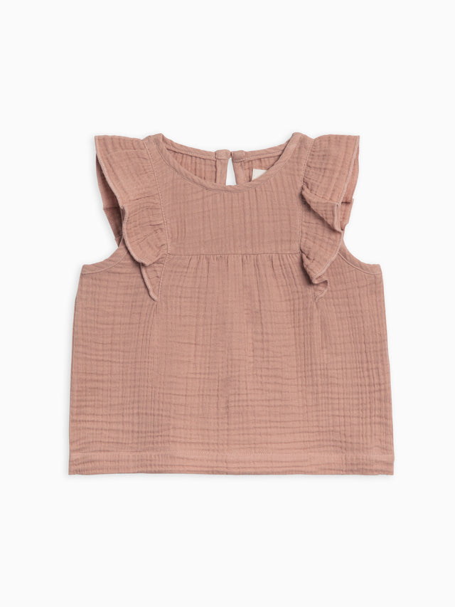 Yara Muslin Ruffle Tank Baby-Kids : Tops : Tank Kendi Organic Cotton Baby and Kids Yara Muslin Ruffle Tank