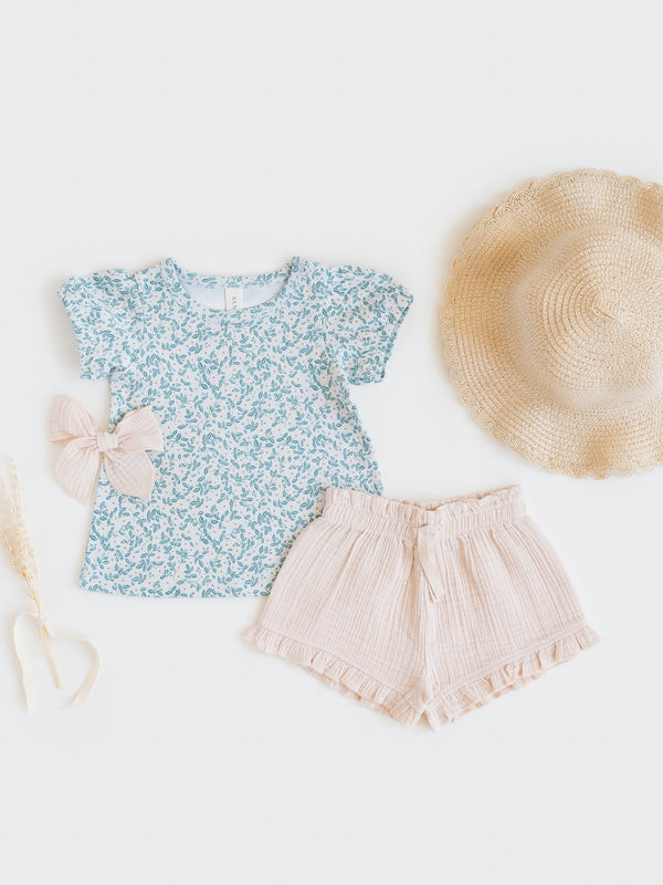 Luz Muslin Ruffle Shorts - Shell Baby-Kids : Bottoms : Shorts KENDI by Colored Organics Baby Luz Muslin Ruffle Shorts - Shell | Colored Organics®