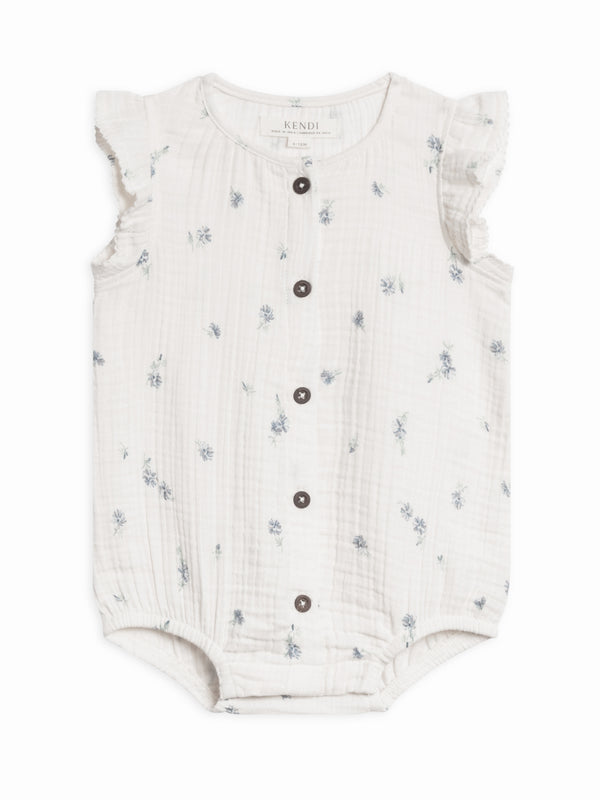 Coco Muslin Button Front Bubble Romper Baby : One Pieces : Rompers : Short Sleeves Kendi Organic Cotton Baby Coco Muslin Button Front Bubble Romper