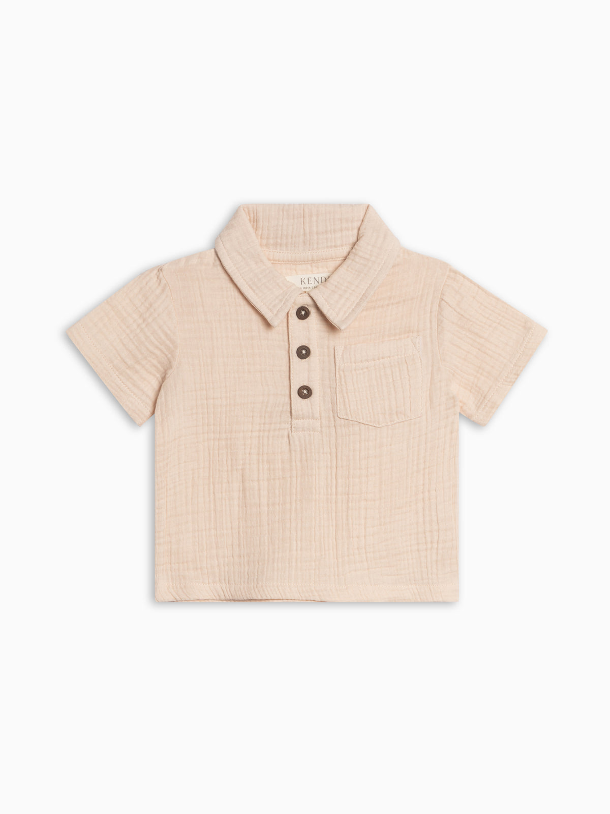 Ezra Muslin Henley - Shell Baby-Kids : Tops : Shirts : Short Sleeves KENDI by Colored Organics Ezra Muslin Henley - Shell for Baby | Colored Organics®