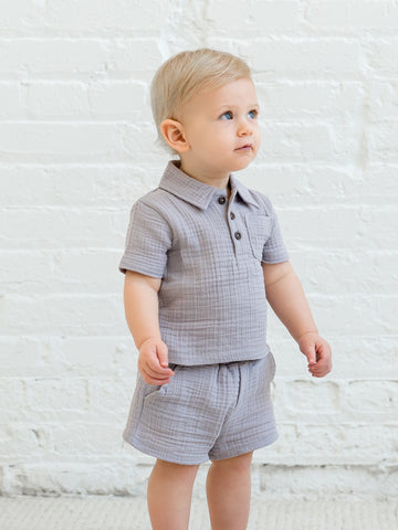Organic Muslin Polo/Short Set- Airplanes