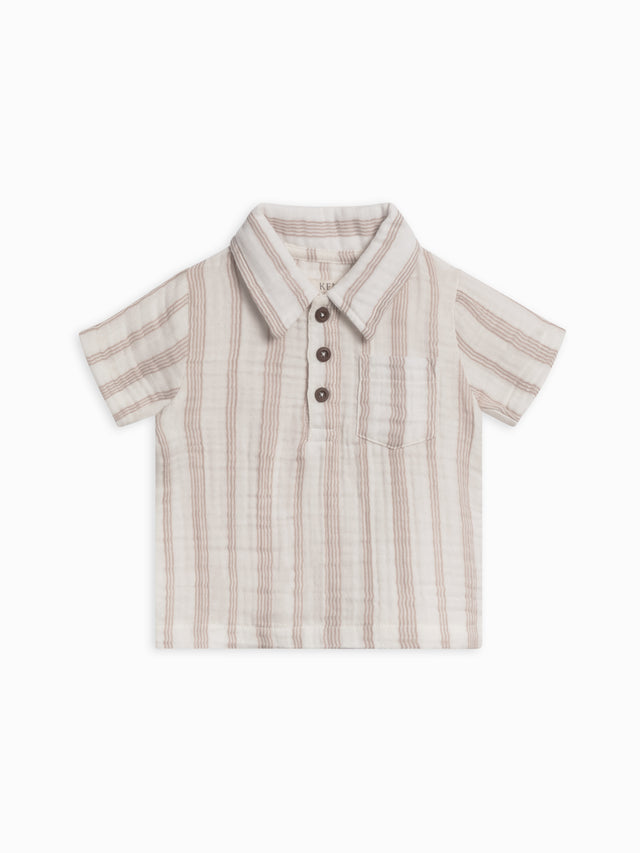 Ezra Muslin Short Sleeve Polo Baby-Kids : Tops : Shirts : Short Sleeves Kendi Organic Cotton Baby and Kids Ezra Muslin Short Sleeve Polo