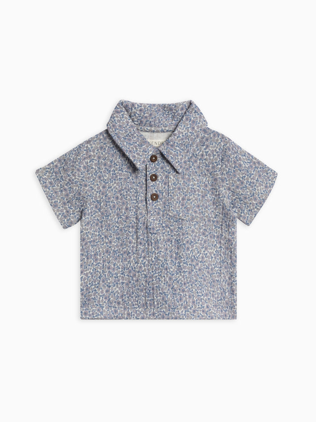 Ezra Muslin Short Sleeve Polo Baby-Kids : Tops : Shirts : Short Sleeves Kendi Organic Cotton Baby and Kids Ezra Muslin Short Sleeve Polo