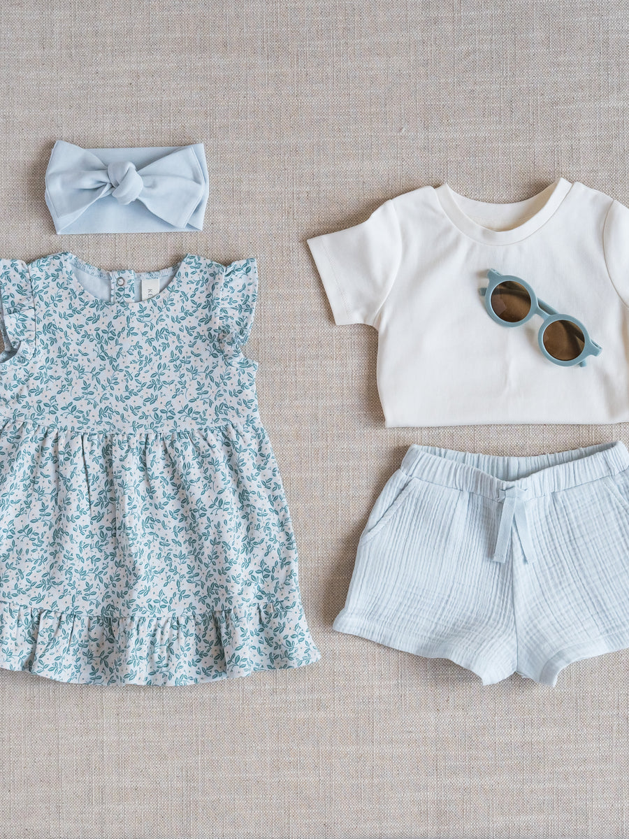 Alden Muslin Shorts - Powder Baby-Kids : Bottoms : Shorts KENDI by Colored Organics Alden Muslin Shorts - Powder for Baby | Colored Organics®