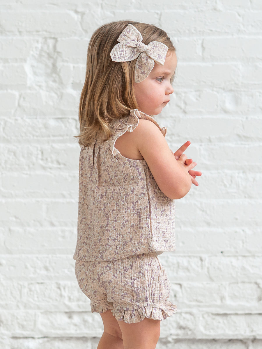 Colette Muslin Tank and Bloomer Set - Vionna Floral / Shell + Fog Baby : Set : Bottoms : Shorts : Tops : Tanks Kendi Colette Muslin Tank and Bloomer Set | Colored Organics®