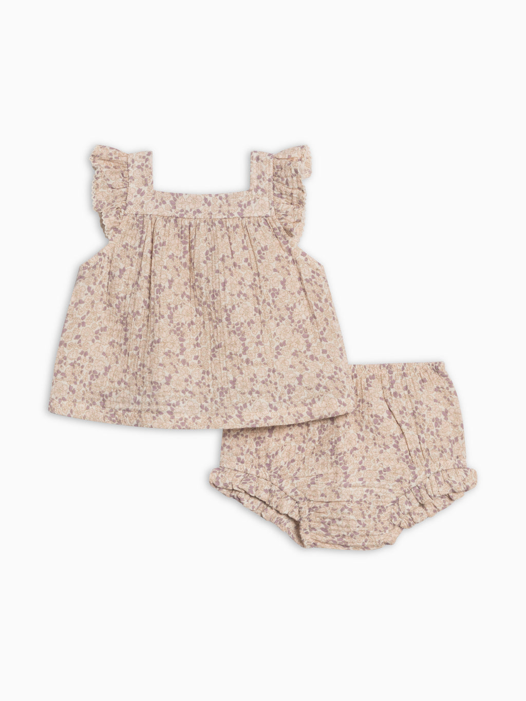 Colette Muslin Tank and Bloomer Set - Vionna Floral / Shell + Fog Sale : Baby : One Pieces : Rompers : Short Sleeves Kendi Colette Muslin Tank and Bloomer Set | Colored Organics®