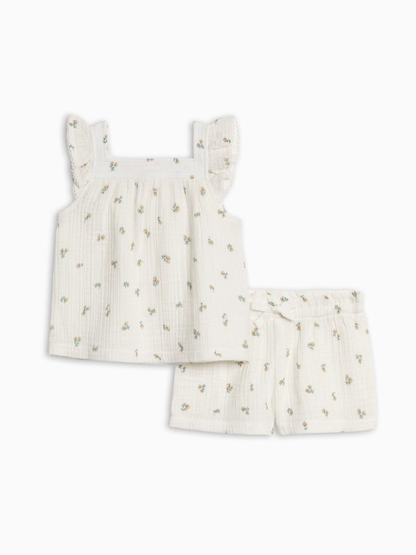Louise Muslin Tank and Short Set - Palmer Floral / Dune + Laguna